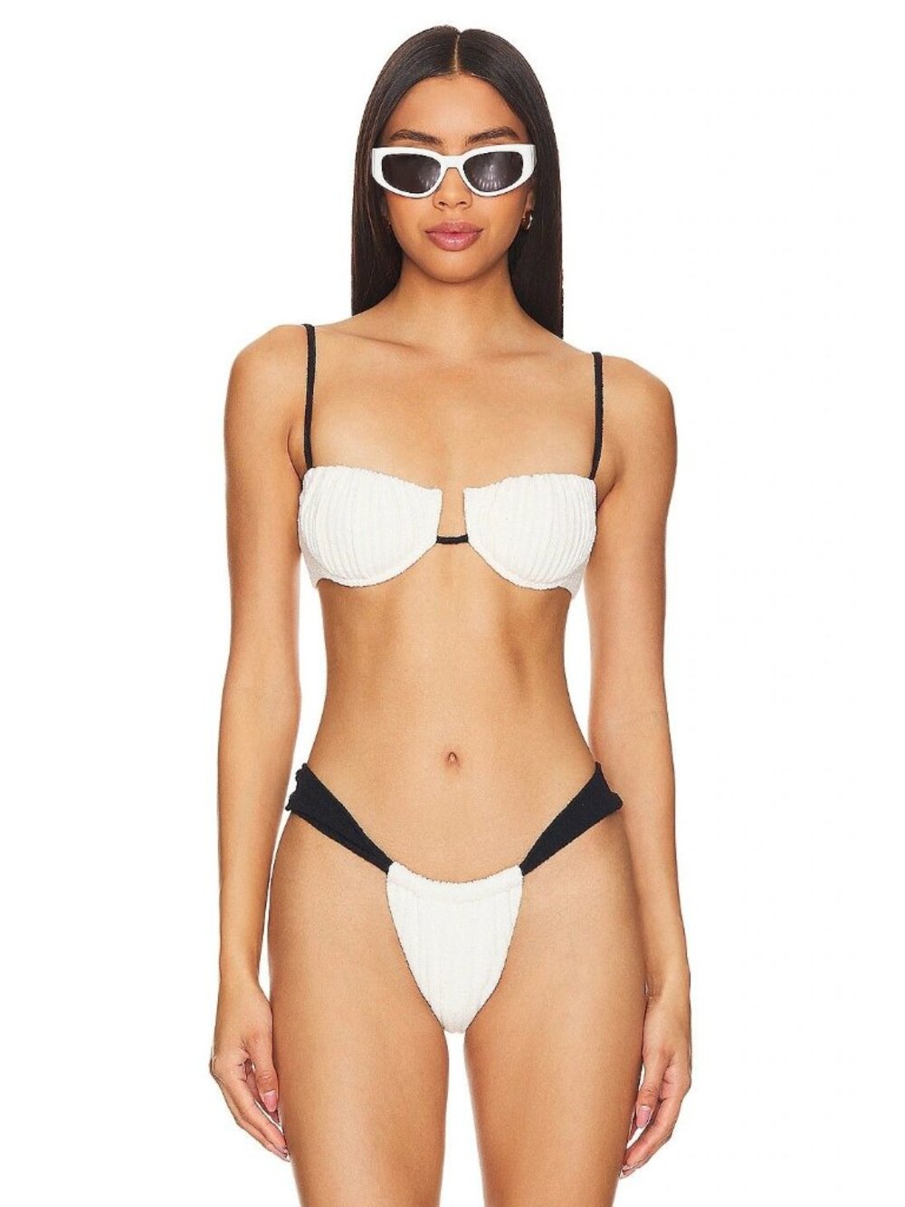 Montce X Olivia Culpo Petal Bikini Top in Cream Terry Rib Small Womens Swim